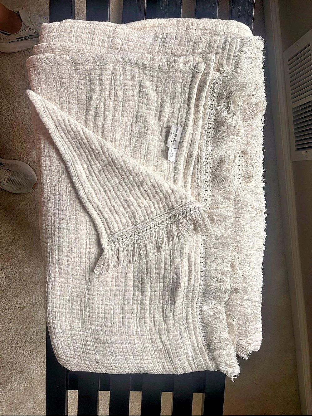 Hearth & Hand Cotton Fringe Throw Blanket in Cream Like New